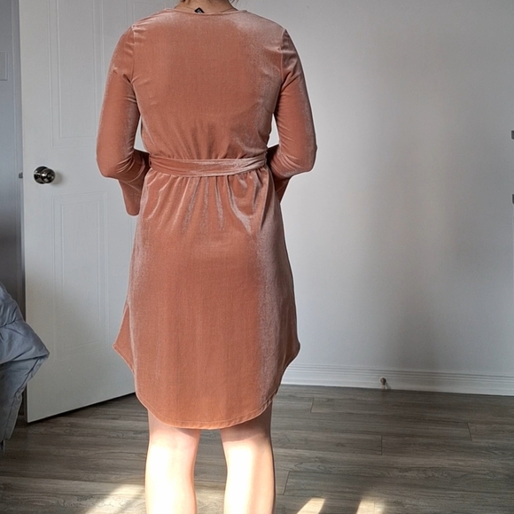 Pink Velvet Wrap Dress - Picture 3 of 7